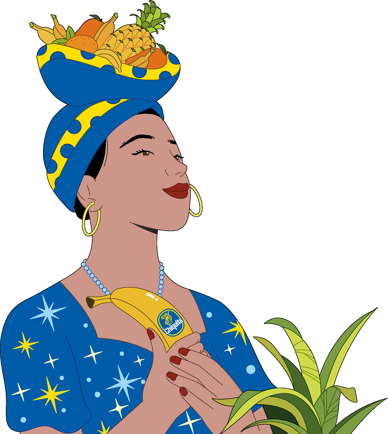 Woman with tropical fruit basket